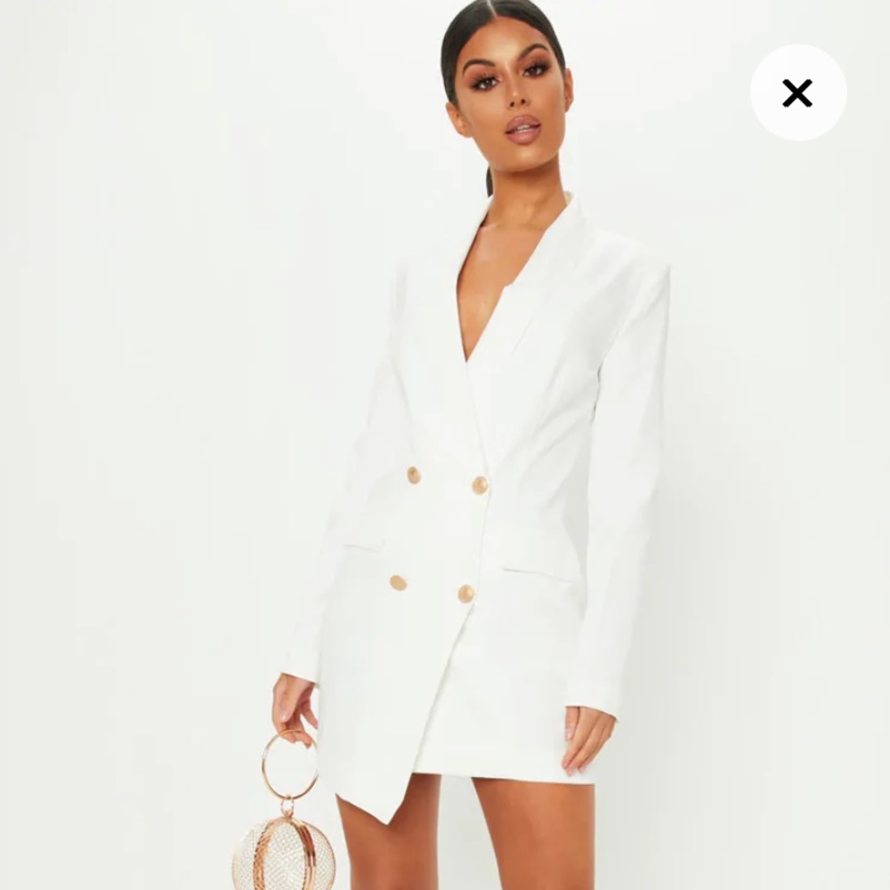 White Gold Button Blazer Dress